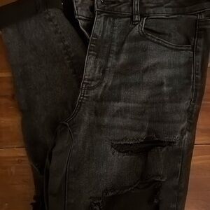 American Eagle Outfitters Black Skinny Jeans with Distressed Detail